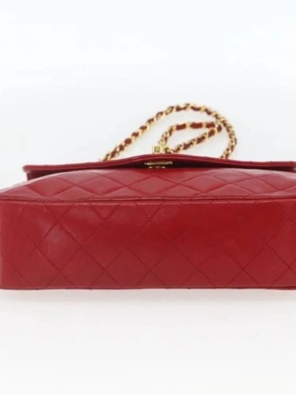 CHANEL Matelasse Chain Shoulder Bag Lamb Skin Gold Red CC Auth 162544